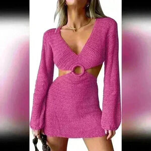 Lillusory Sexy Beach Crochet dress in pink size Medium *Brand new with tags